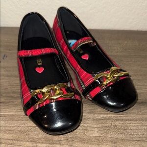 Steve Madden Red Plaid Flats with Gold Chain
